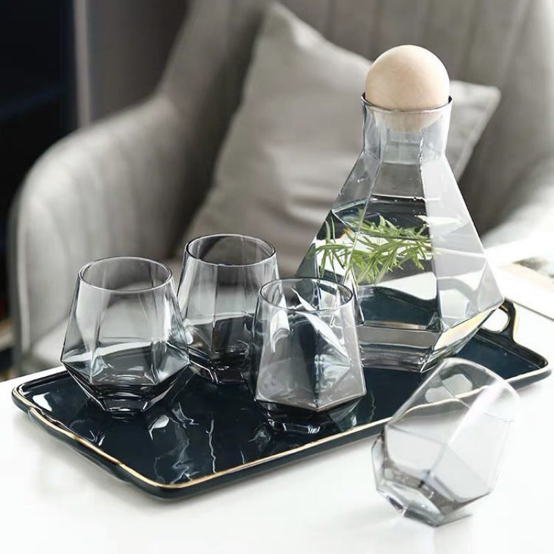 Ensemble de Carafe en Verre avec Couvercle en Bois - 7 Pièces - Mahally.ma