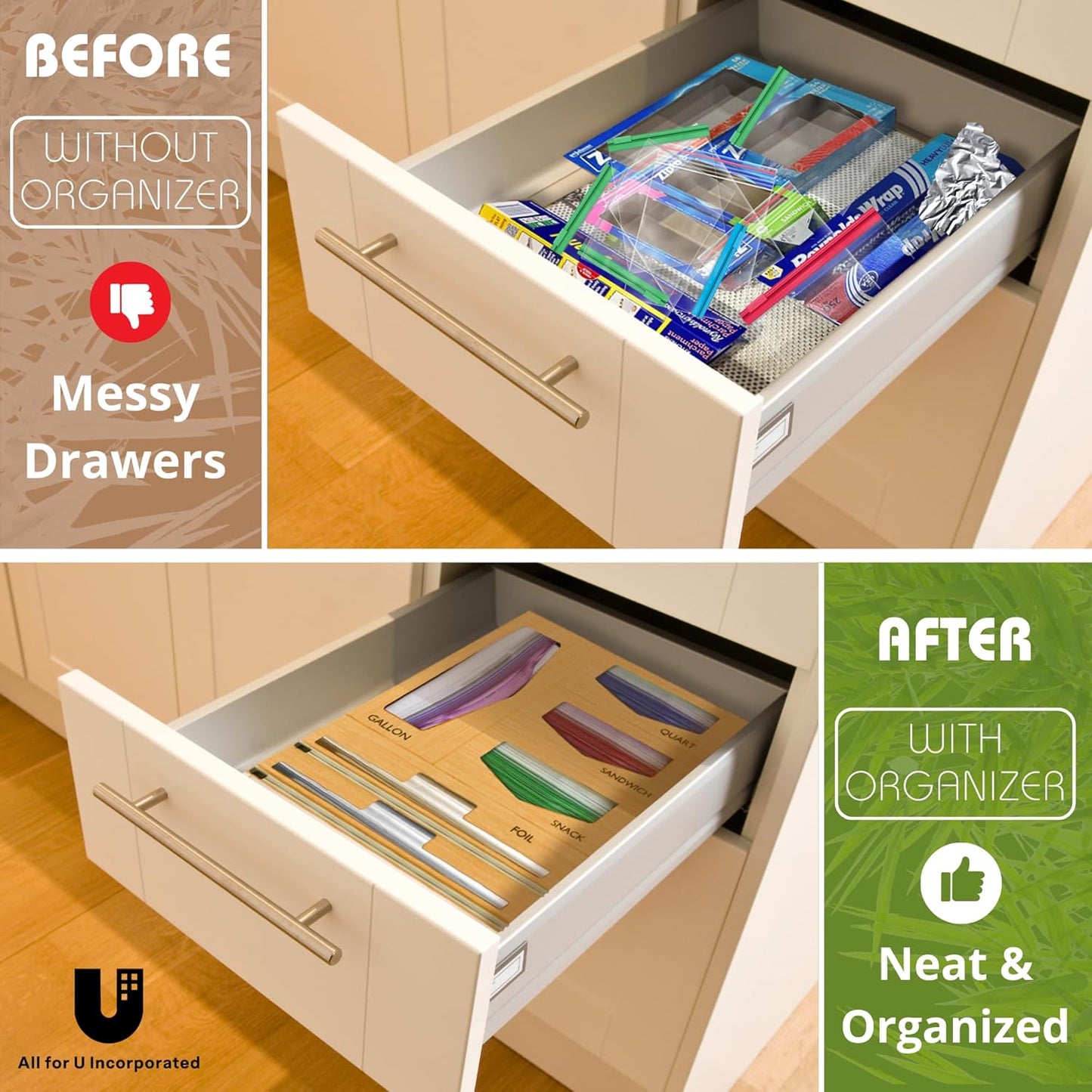 Organiseur Ziplock 6-en-1 en Bambou avec Coupe-Papier