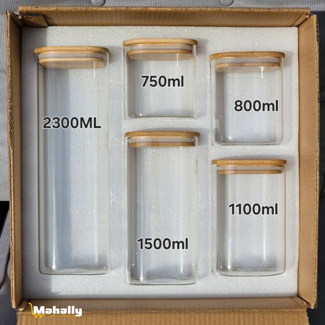 Pack de 5 bocaux en verre avec couvercle en bambou