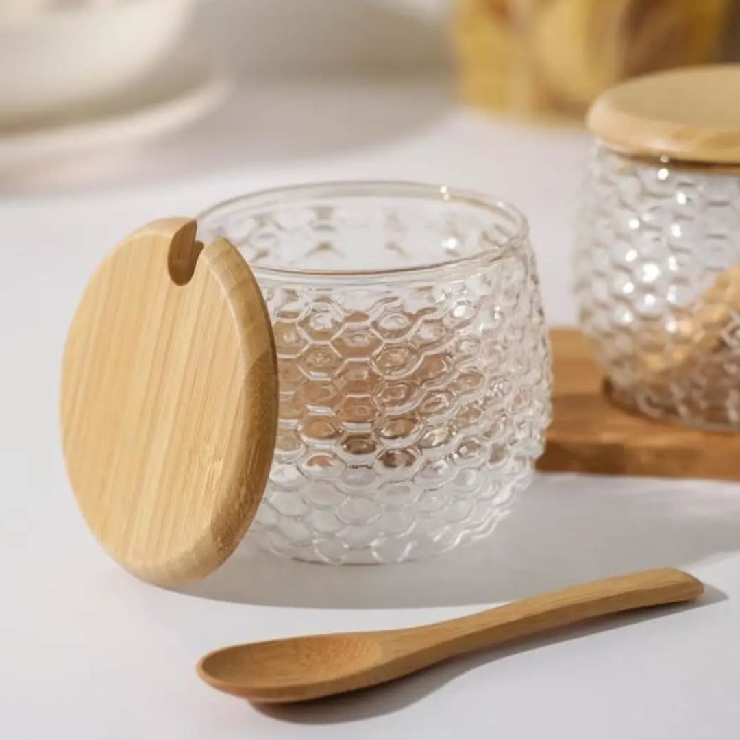Ensemble de bocaux en verre avec support