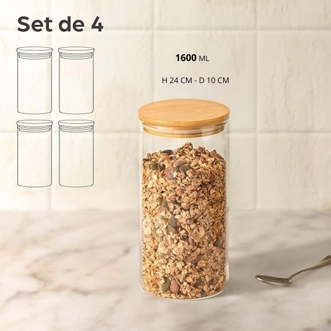 Lot de 4 Bocaux Hermétique avec Couvercle 1600ml