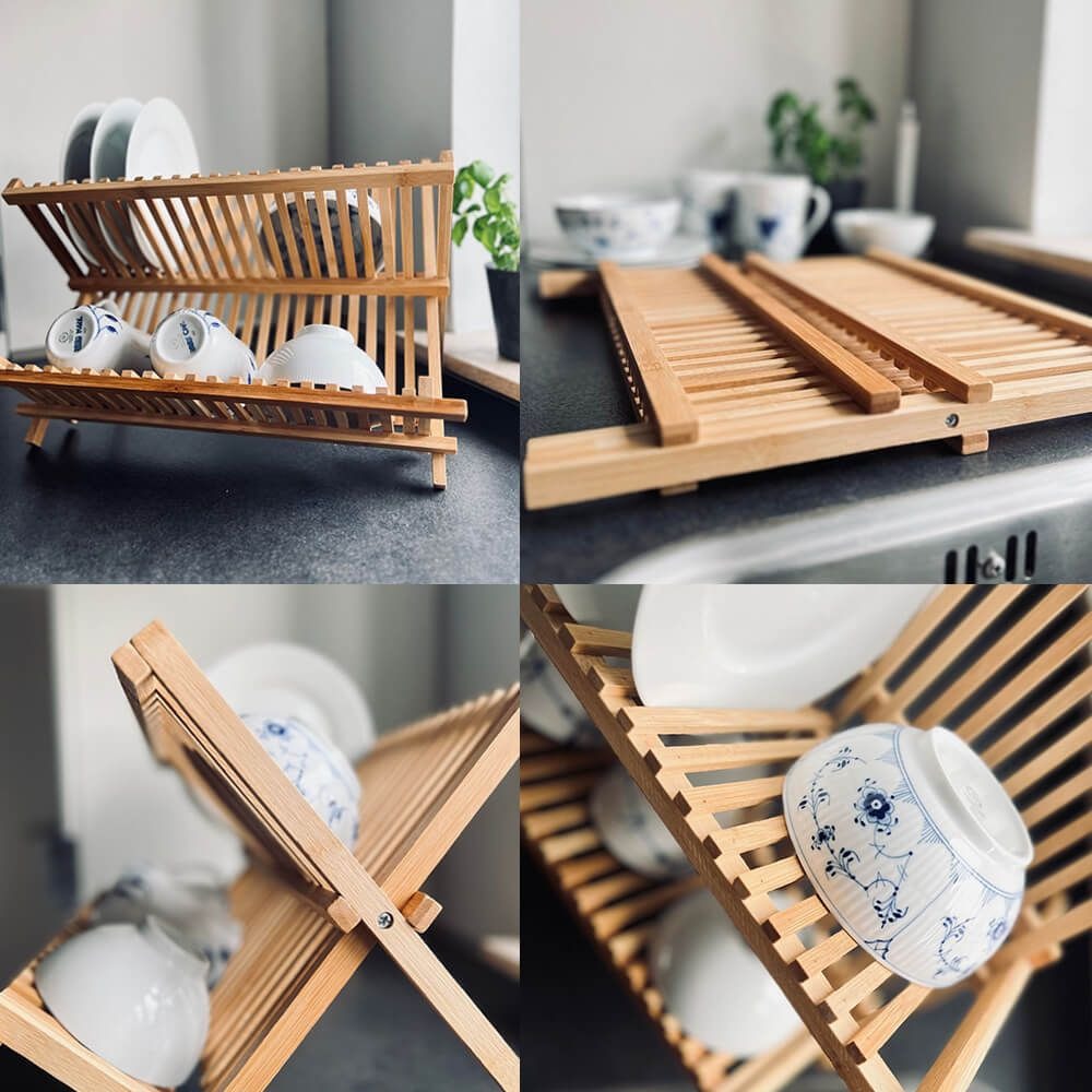 Égouttoir à vaisselle pliable en bambou naturel - Mahally.ma