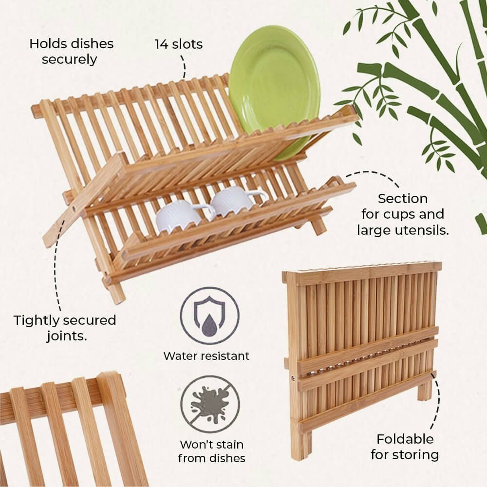 Égouttoir à vaisselle pliable en bambou naturel - Mahally.ma