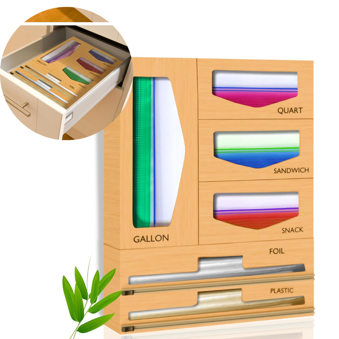 Organiseur Ziplock 6-en-1 en Bambou avec Coupe-Papier