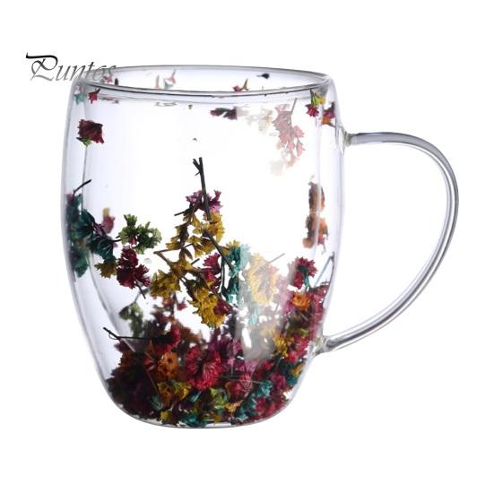 Tasse à café en verre à double paroi florale