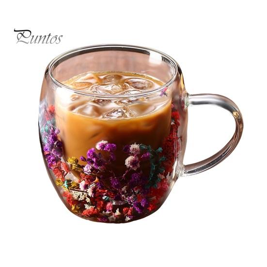 Tasse à café en verre à double paroi florale