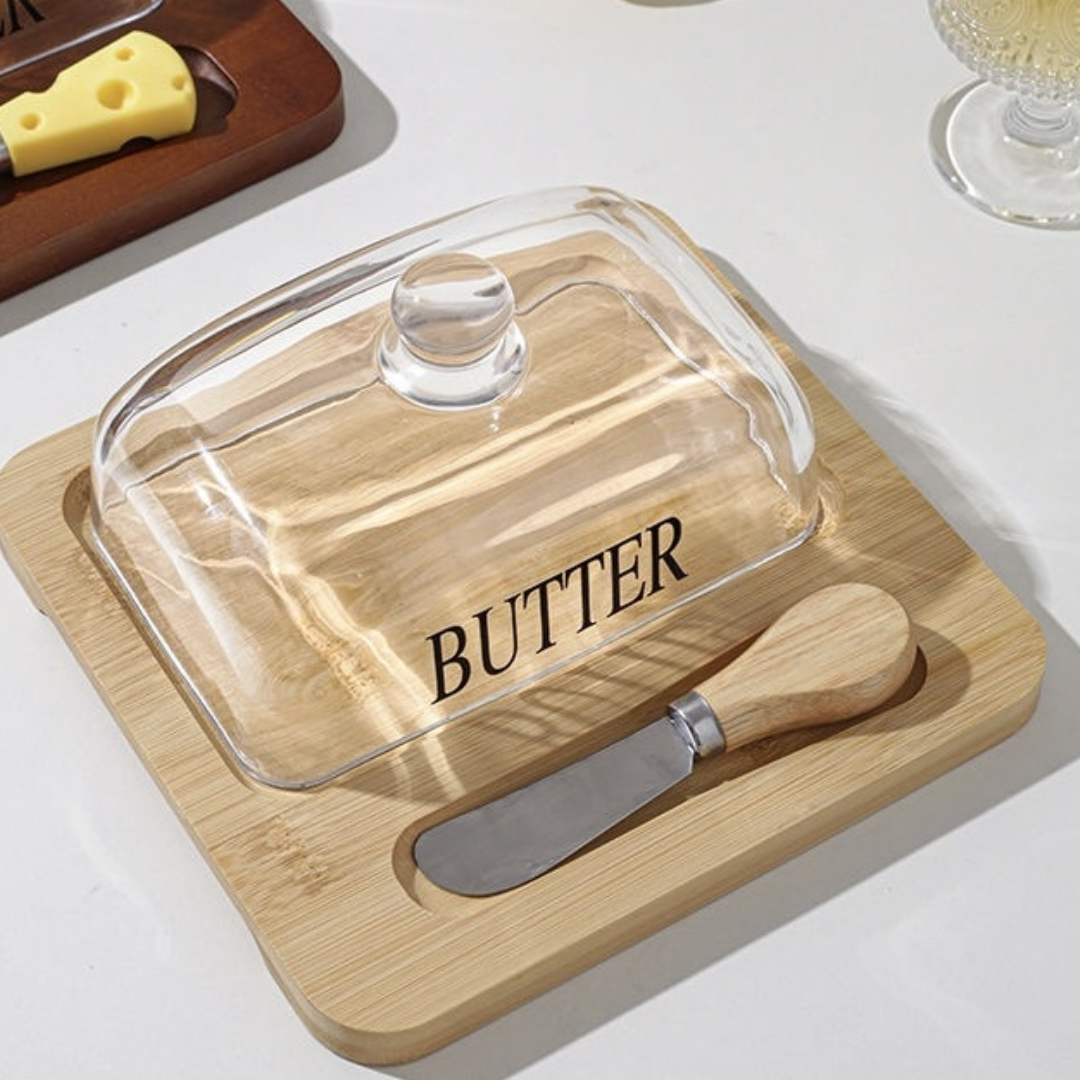 Beurrier en verre avec couvercle - Mahally.ma