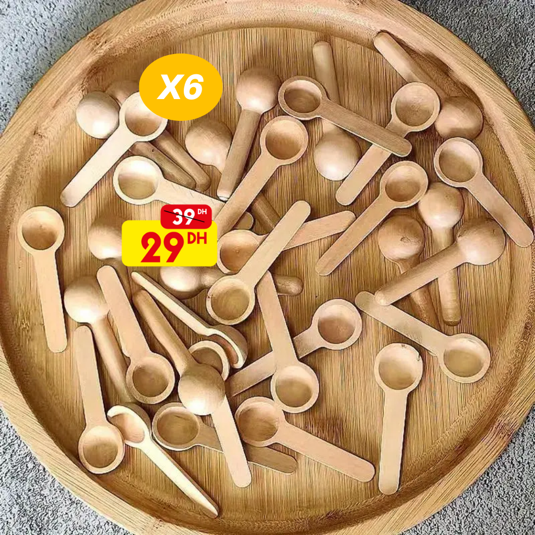 Lot de 6 cuillères en bambou naturel - Mahally.ma