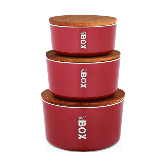 Lot de 3 boîtes de rangement rondes en plastique Rouge - Mahally.ma