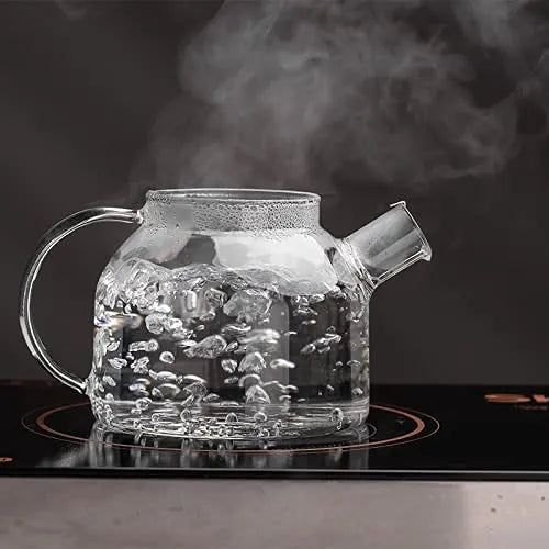 Théière en verre résistant à la chaleur avec couvercle en bois