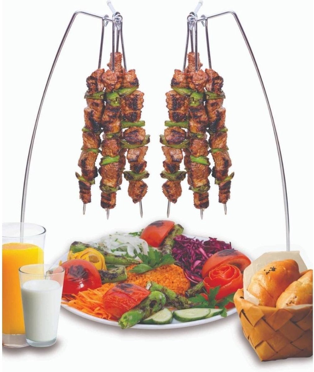 Lot de 2 porte-brochettes barbecue avec 10 Pics à brochettes