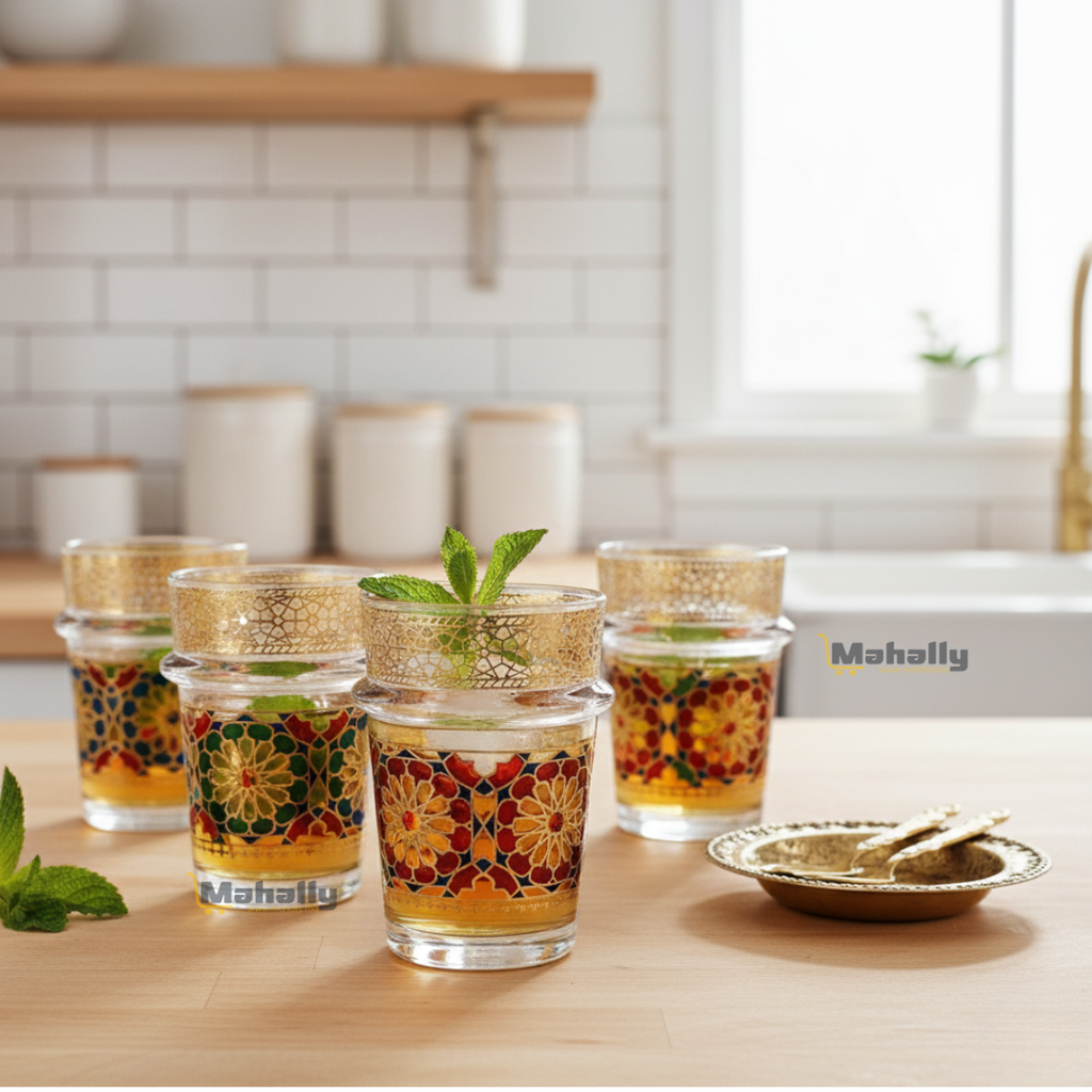 Lot de 12 verres à thé en verre transparent avec détails élégants