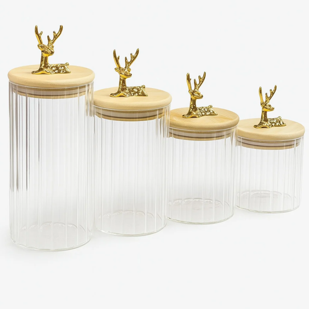 Lot de 4 Bocaux en Verre avec Couvercles en Bois