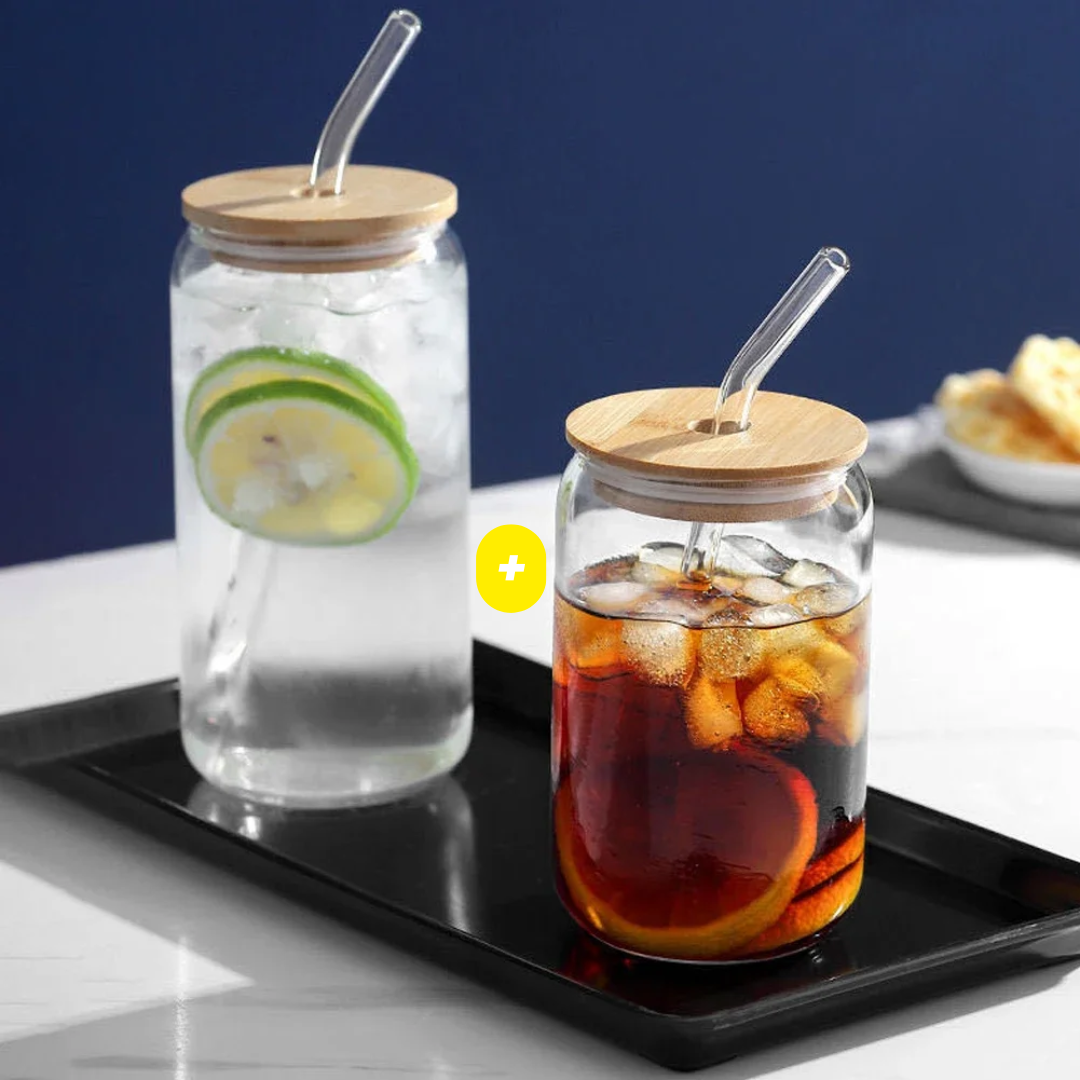 Lot de 2 Tasses à Thé à Bulles en Verre avec Couvercle & Paille