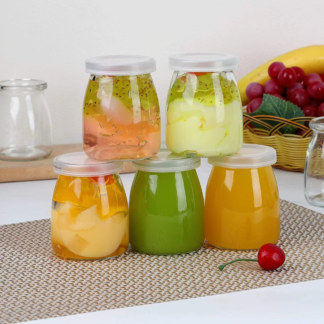 Lot de Petits Bocaux à Yaourt en Verre Transparent avec Couvercles