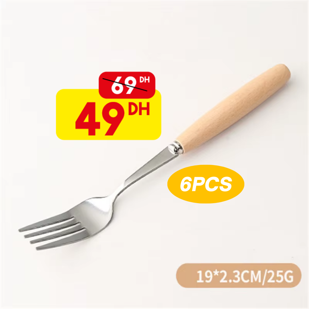 Ensemble de 6 fourchettes avec un manche en bois - Mahally.ma
