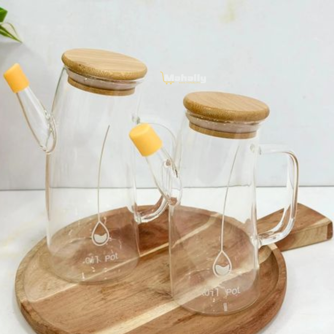 Set de 2 Huiliers en Verre avec Couvercles en Bois – 350 ml & 450 ml