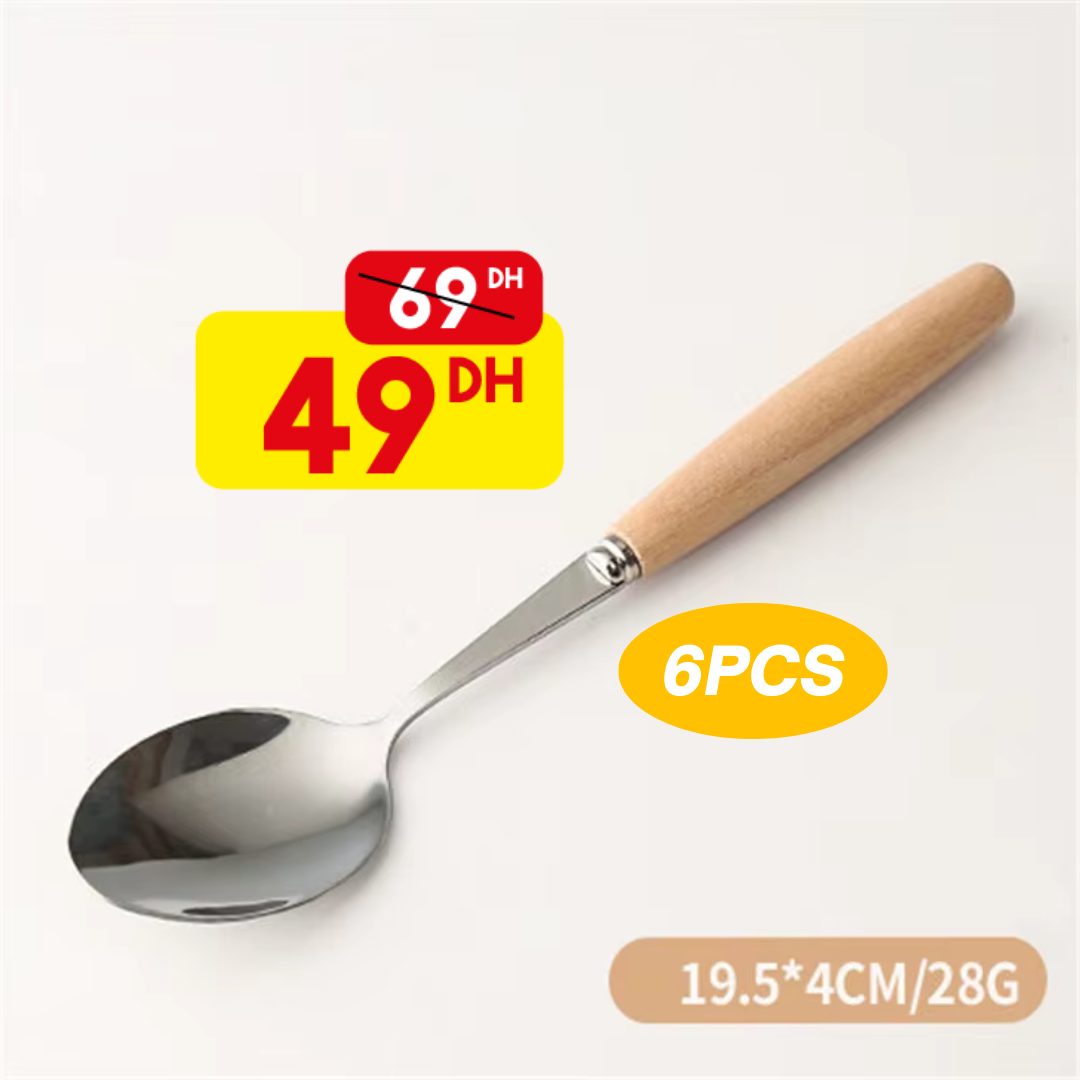 Ensemble de 6 CuillèRes avec un manche en bois - Mahally.ma