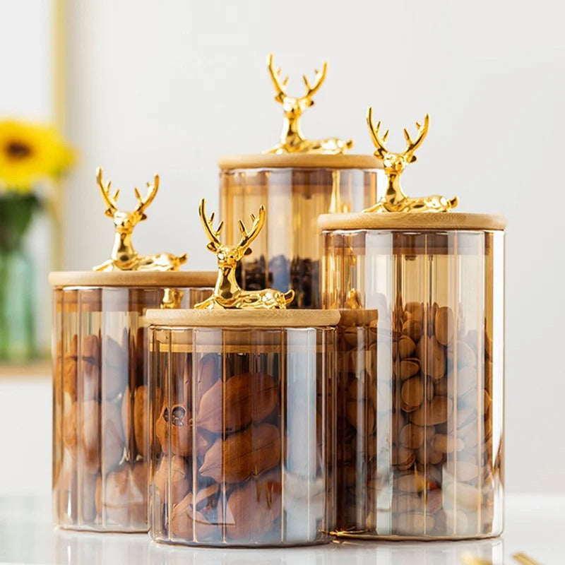 lot de 4 bocaux En Verre Lustre Doré Avec Couvercle En Bois