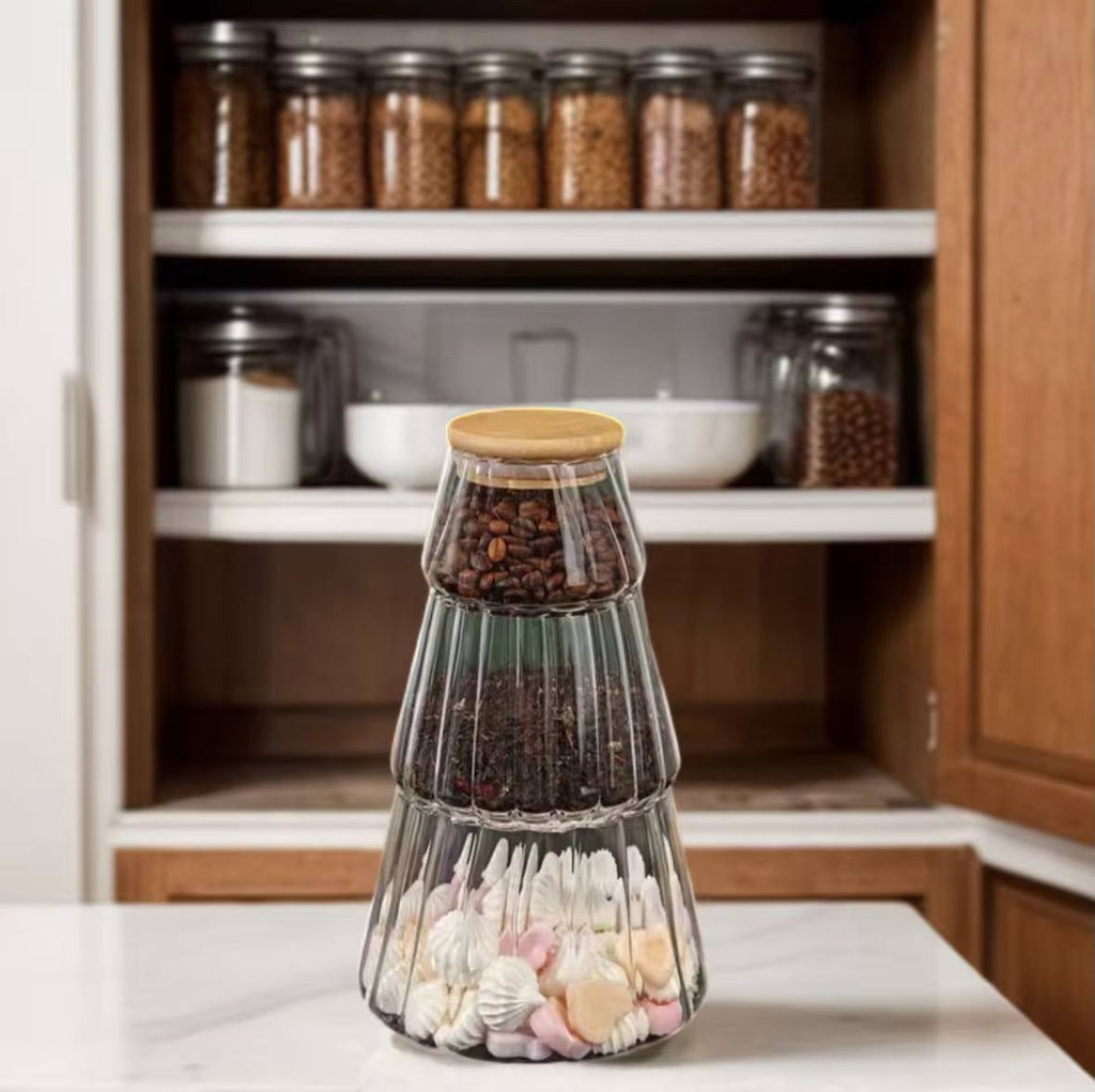 Lot de 3 Boîtes en Verre avec Couvercle en Bois - Mahally.ma