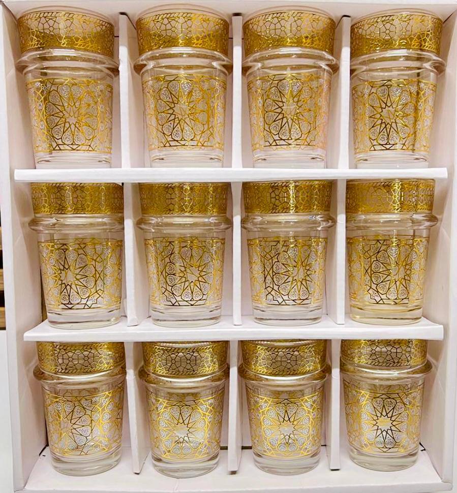 12 verres à thé en verre transparent avec détails dorés élégants - Mahally.ma