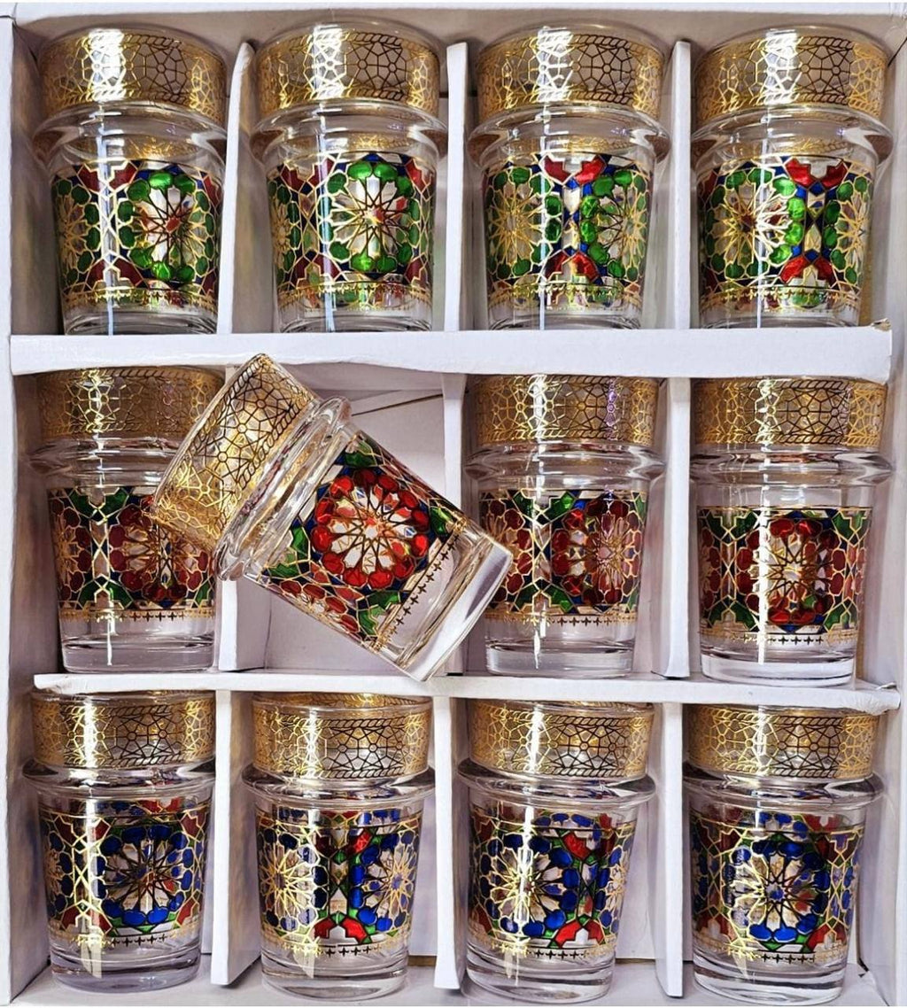12 verres à thé en verre transparent avec détails élégants - Mahally.ma