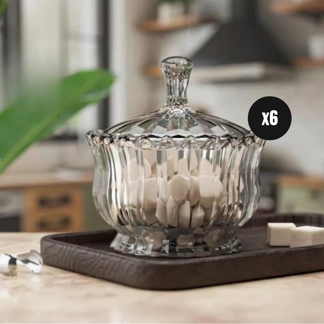 Lot de 6 Bonbonnières en verre ciselé 240ml - Mahally.ma