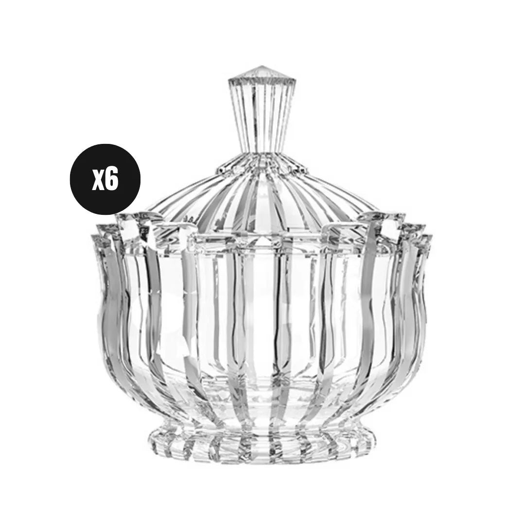 Lot de 6 Bonbonnières en verre ciselé 240ml - Mahally.ma