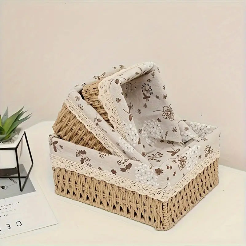 Lot de 3 paniers de rangement en rotin - Mahally.ma