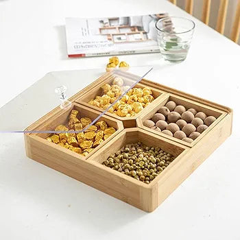 Plateau de service divisé en bois avec couvercle - Mahally.ma