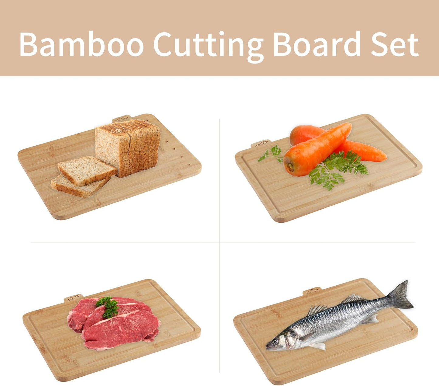 Lot de 4 Planches à Découper en Bambou avec Support