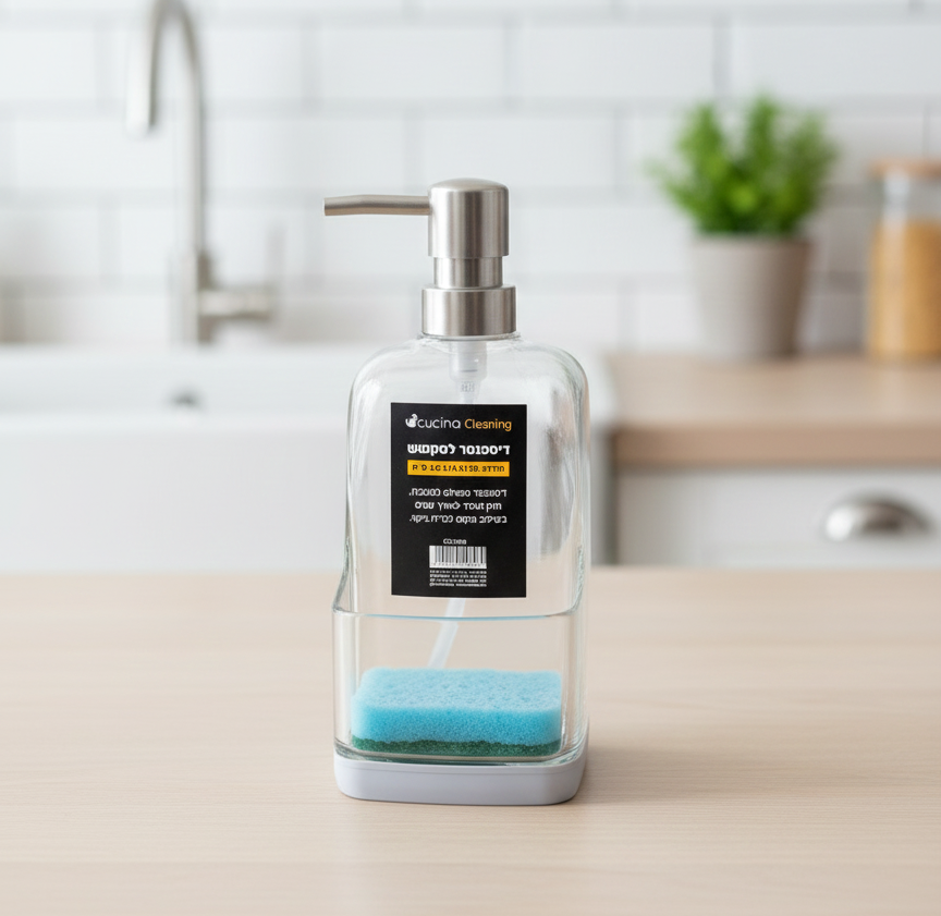 Distributeur de Savon Vaisselle avec Support à Éponge Intégré