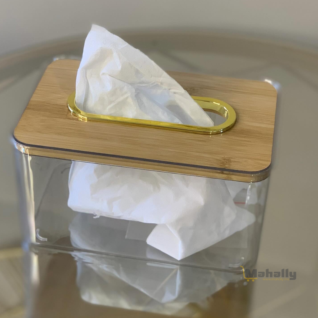 Boîte à Mouchoirs Transparente avec Couvercle en Bambou