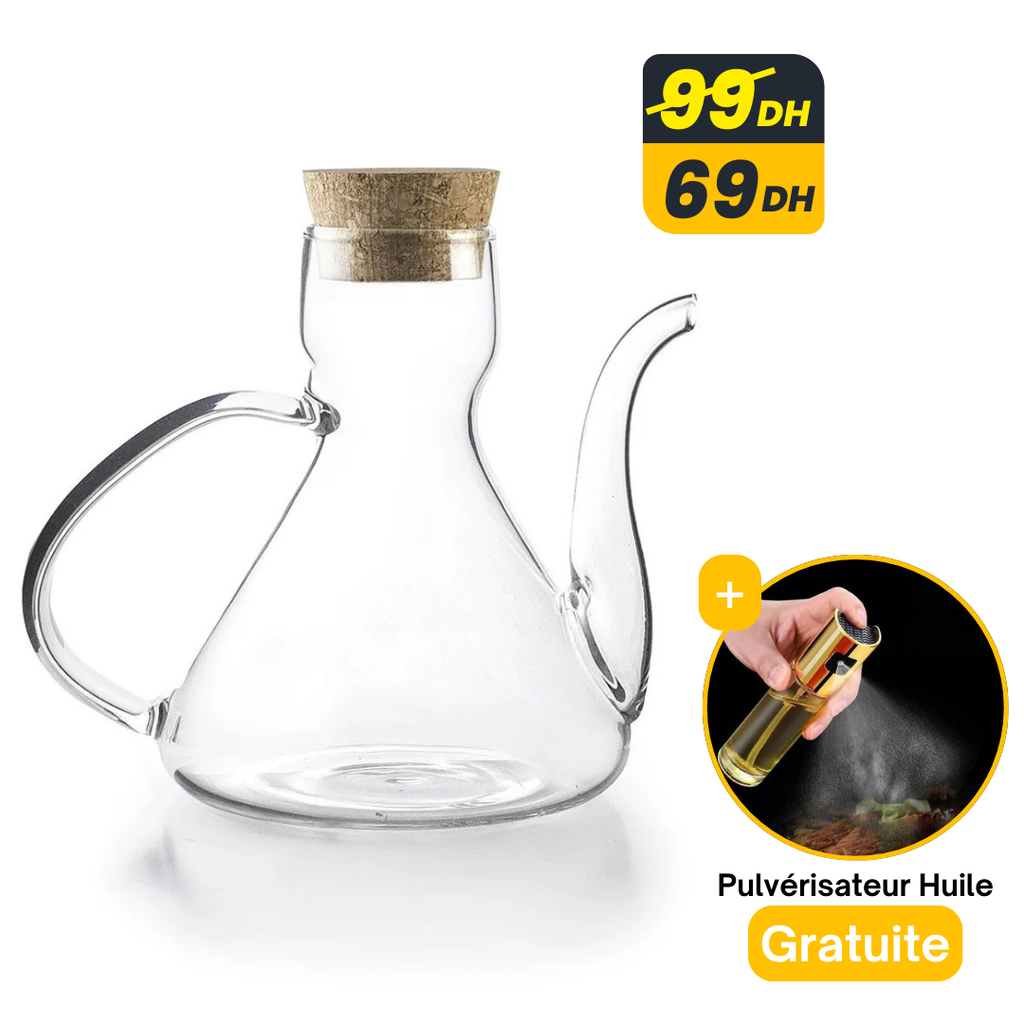 Bouteille à huile 250 ml avec bouchon en liège + pulvérisateur offert - Mahally.ma