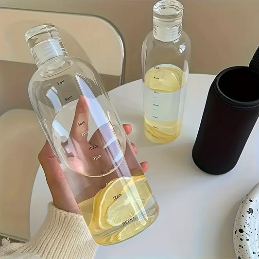 Bouteille d’Eau Transparente 1 L avec Marqueur de Temps