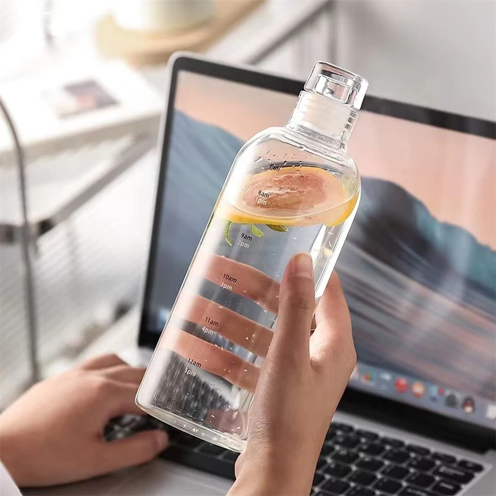 Bouteille d’Eau Transparente 1 L avec Marqueur de Temps