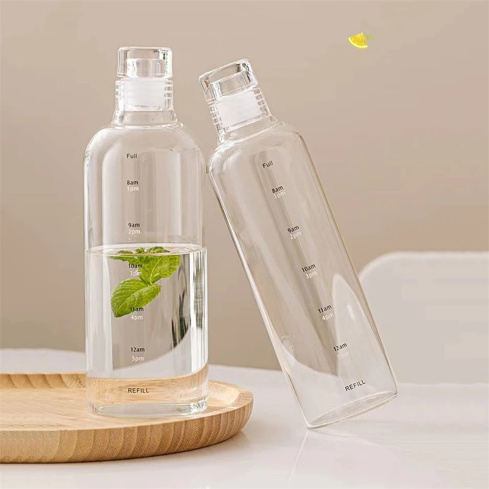 Bouteille d’Eau Transparente 1 L avec Marqueur de Temps