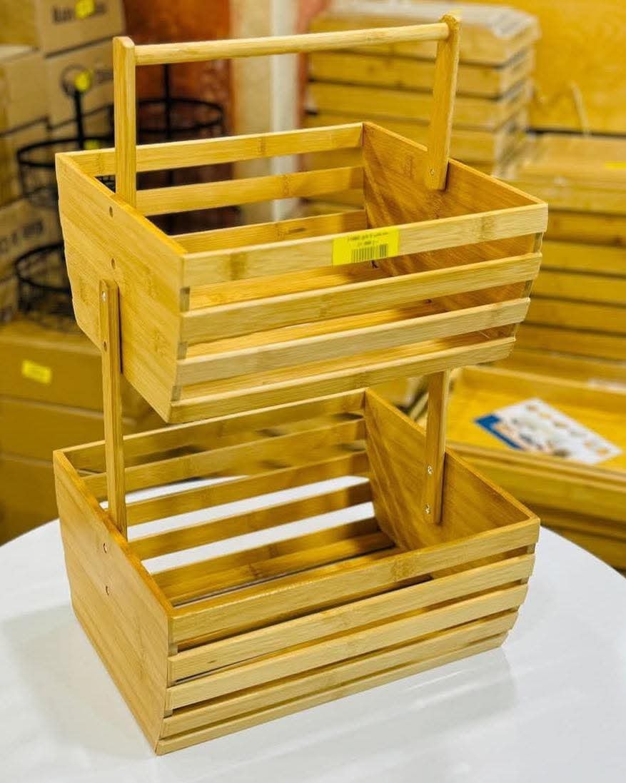 Corbeille à Fruits en Bois et Bambou à 2 Niveaux –