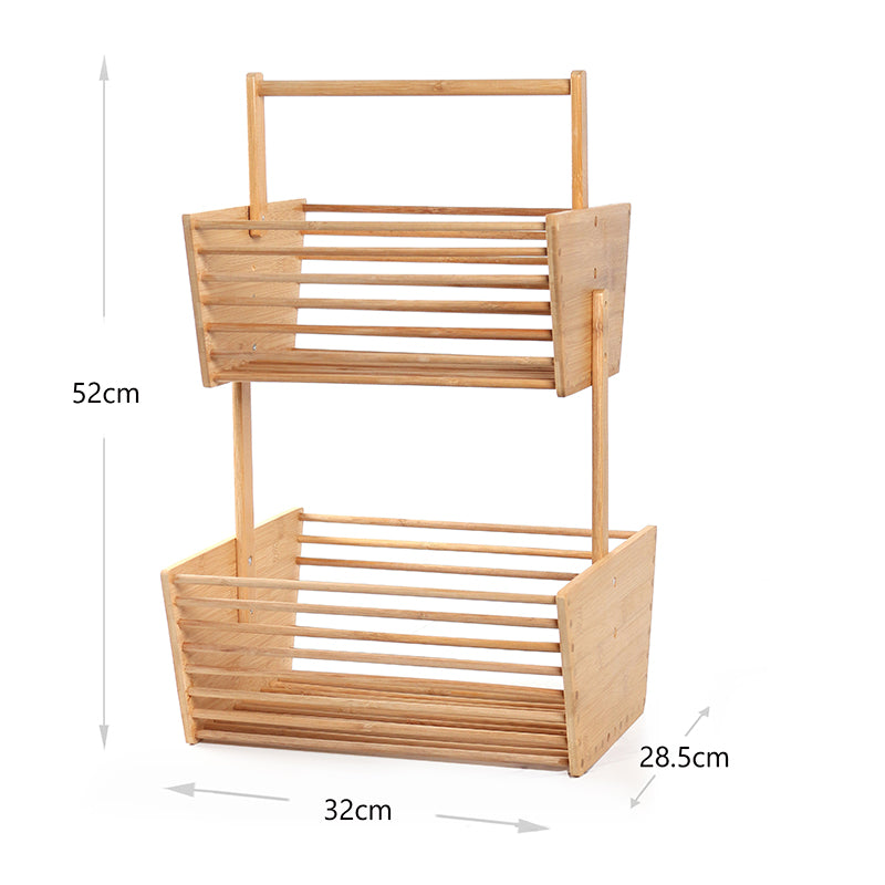 Corbeille à Fruits en Bois et Bambou à 2 Niveaux –