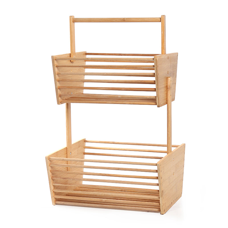 Corbeille à Fruits en Bois et Bambou à 2 Niveaux –