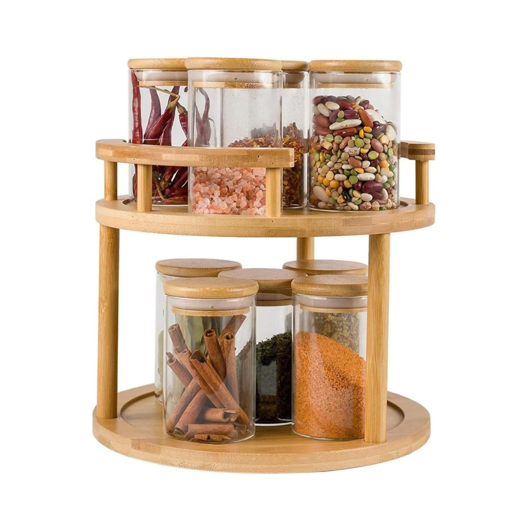 Plateau Rotatif en Bambou à 2 Couches – 25cm