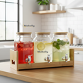 Distributeur de Boissons 3L x3 – Fontaine à Eau en Verre avec Support en Bois