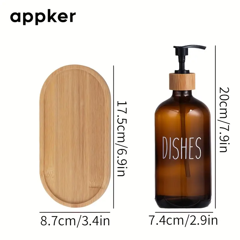 Distributeur de Savon Verre Ambré avec Plateau Bambou