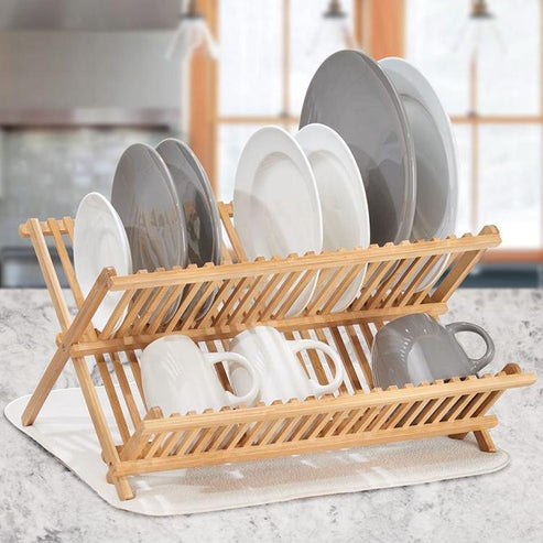 Égouttoir à vaisselle pliable en bambou naturel - Mahally.ma