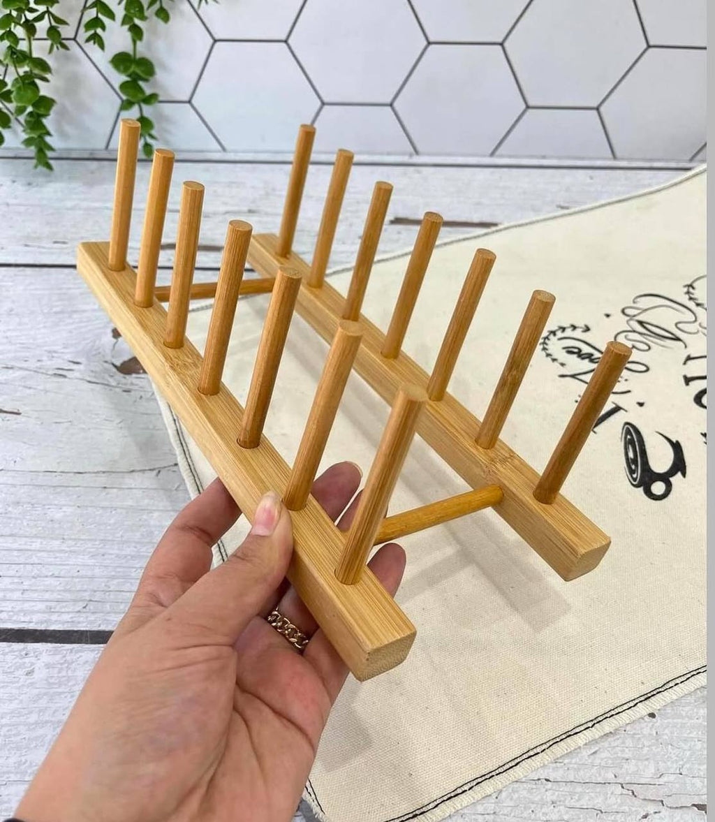 Égouttoir à vaisselle en bambou avec présentoir pour 6 assiettes - Mahally.ma