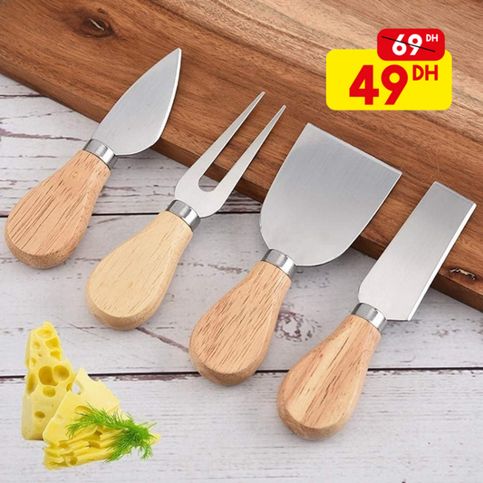 Set de 4 Couteaux à Fromage avec Manche en Bois - Mahally.ma