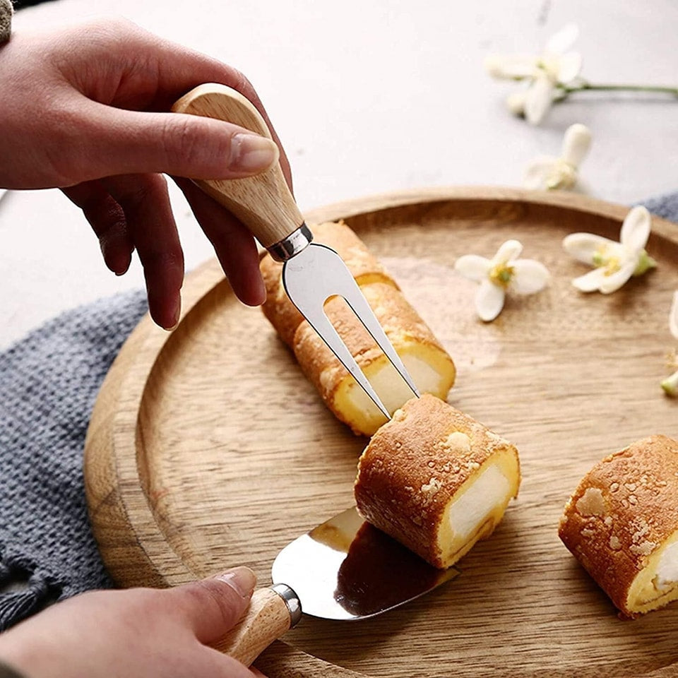 Set de 4 Couteaux à Fromage avec Manche en Bois - Mahally.ma