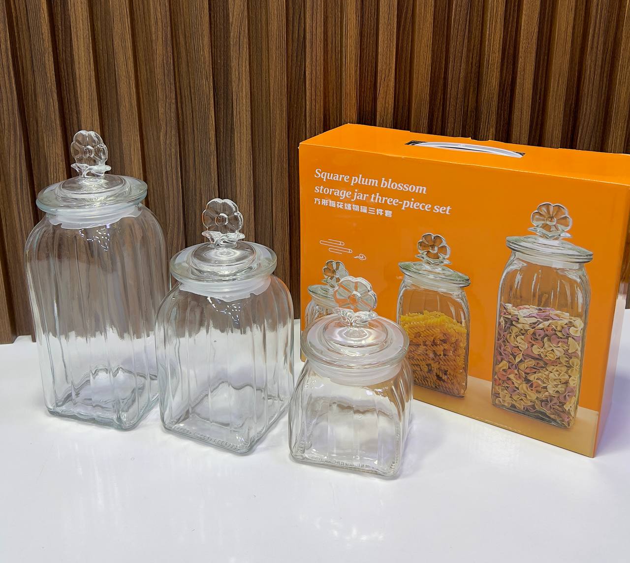 Ensemble de 3 Bocaux en Verre avec Bouchon en Forme de Cœur