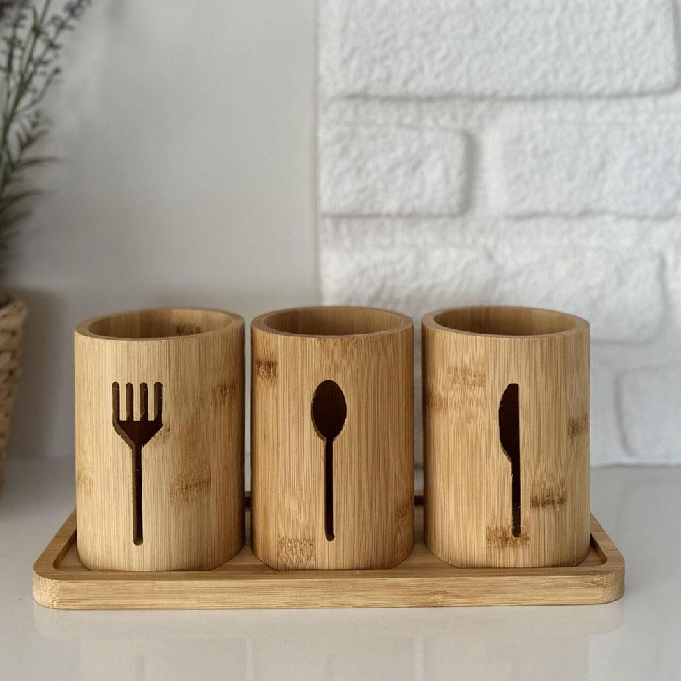 Ensemble de 3 Supports à Cuillères en Bambou