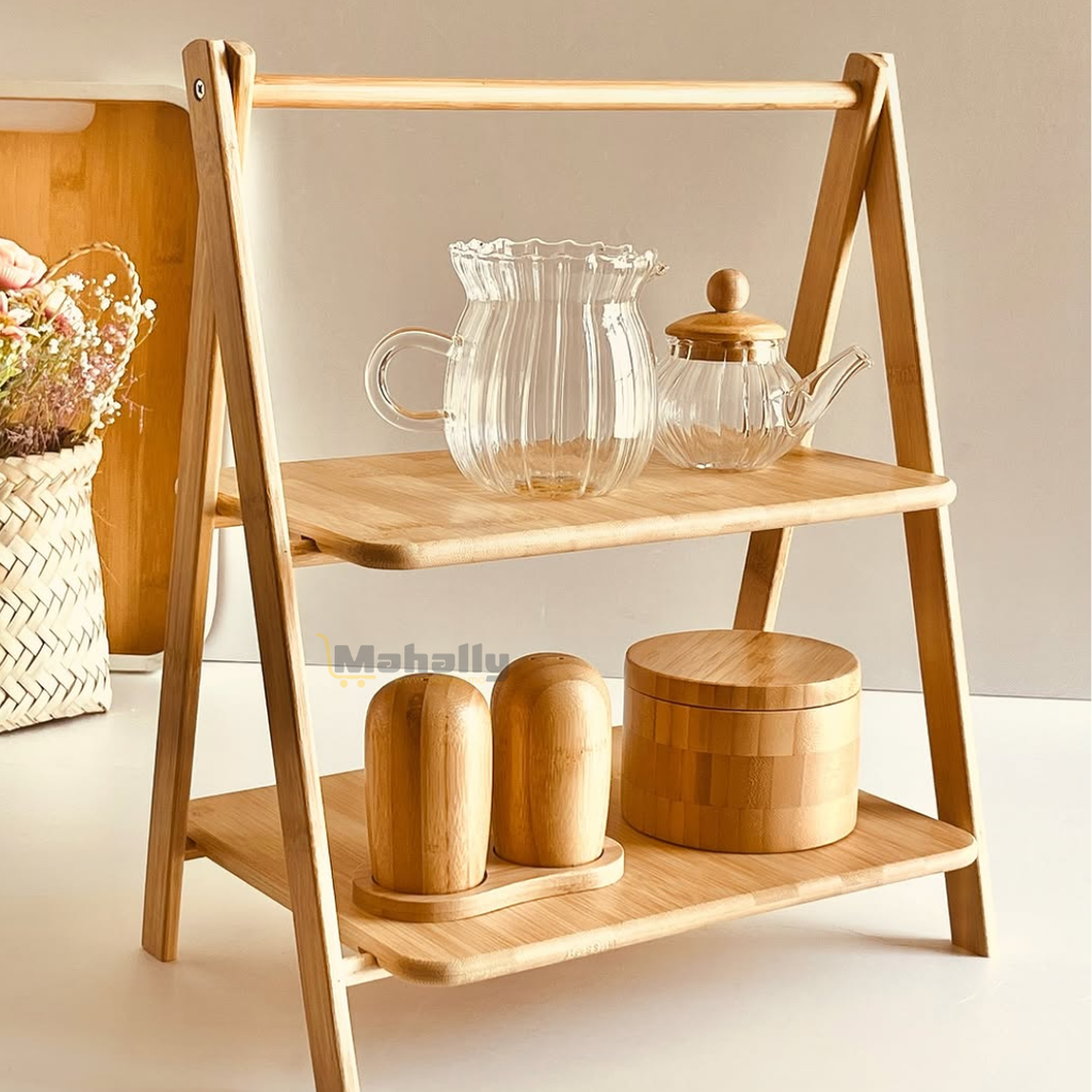 Étagère à Deux Niveaux en Bambou